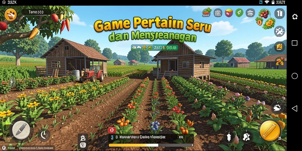 Screenshot gameplay 33ZK menampilkan ladang pertanian yang luas dan hijau.