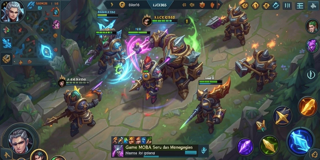 Tangkapan layar gameplay LUCK365 yang menampilkan aksi seru dalam pertarungan MOBA.
