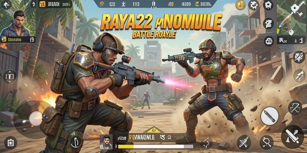 Screenshot utama RAYA22 dengan tampilan intens gameplay Battle Royale.